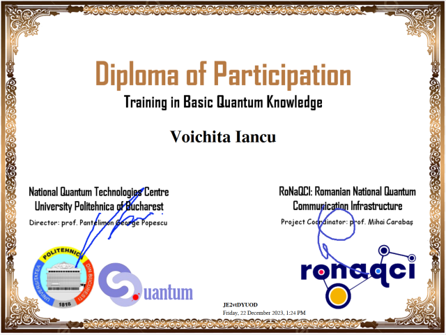 RoNaQCI 1st Grand Training, December 18-22, 2023, Online on Politehnica Bucharest servers