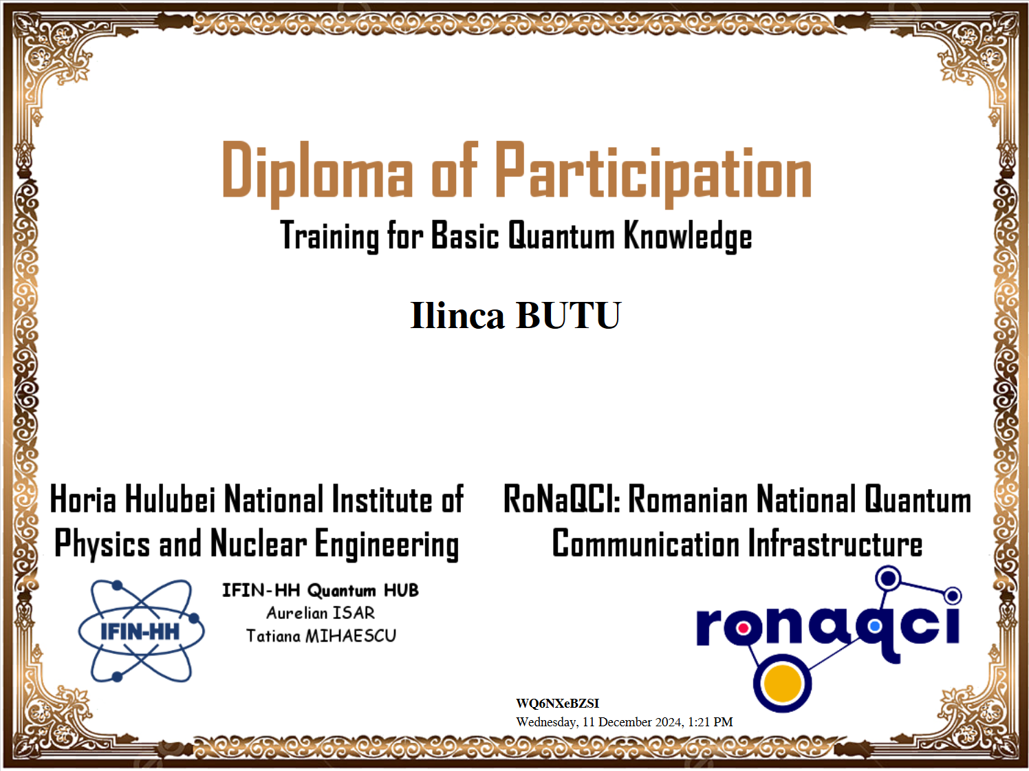 RoNaQCI IFIN-HH Training, October 22 - November 7, 2024, Magurele