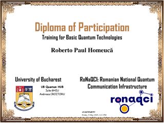RoNaQCI UB Training, March 31 - May 05, 2025, Bucharest